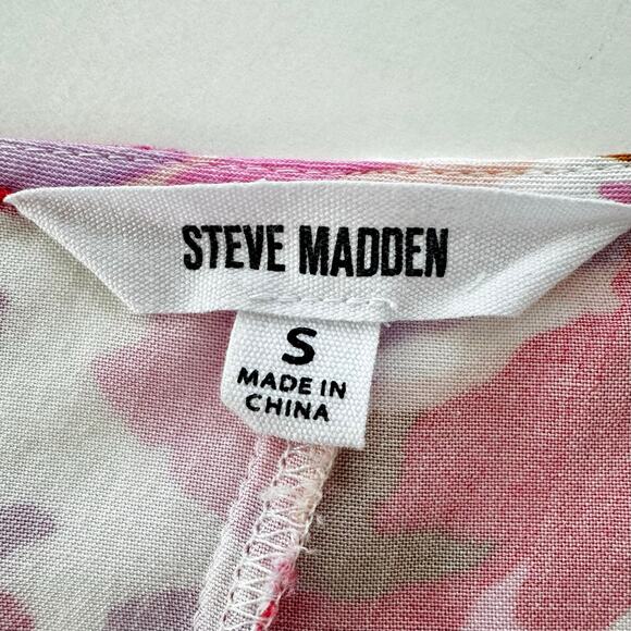 Steve Madden Short Sleeve Floral Romper Coverup Pink/Red S - Picture 8 of 9